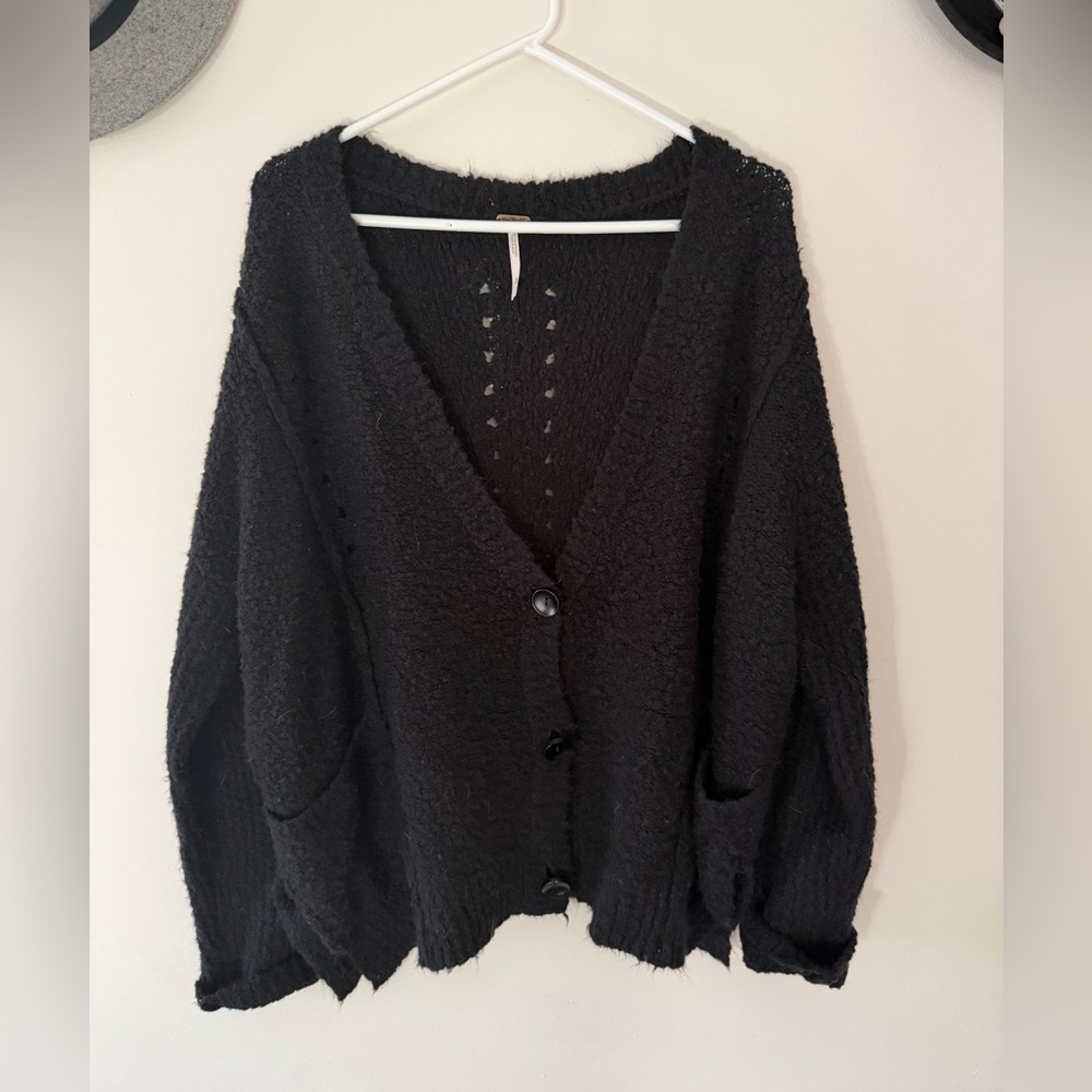 🌟 2/$12 Free People Black Textured Cardigan
